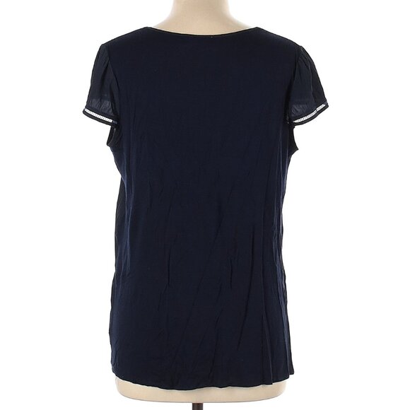 Lola & Sophie Size L Short sleeve Navy Blue v neck Blouse with cap sleeve - Picture 3 of 5